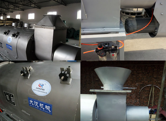 氣旋篩：電機，進料口，氣壓裝置等特寫圖片