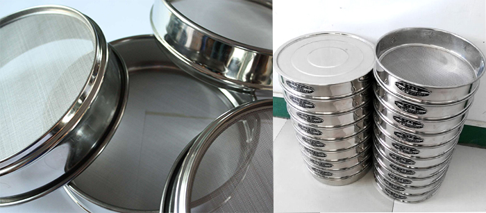 標(biāo)準(zhǔn)土壤篩，篩框與篩網(wǎng)展示圖。